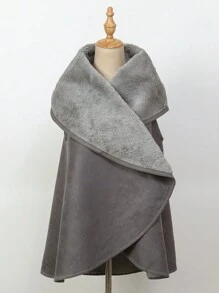 1pc Faux Fur Trimmed Round Vest Shawl - Multicolor - View 2