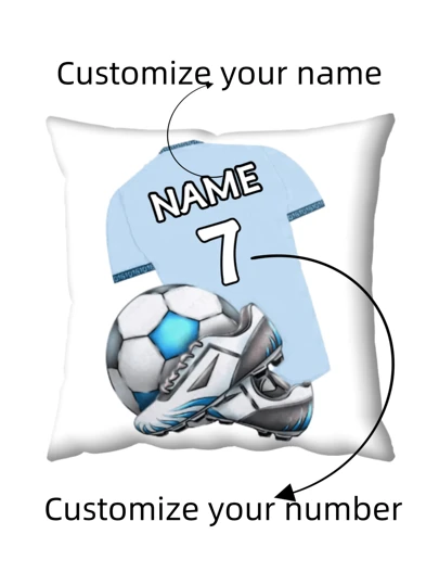1 st skräddarsydd fotboll/fotboll T-shirt med namn och nummer, kuddfodral med idrottarens namn och nummer, barngåva