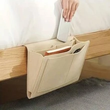 1 Pieza de organizador de fieltro para sofá o mesita de noche con 5 bolsillos colgantes para revistas, libros, tabletas, iPads, cables, controles remotos, botellas de agua, etc. Caja de almacenamiento multifuncional para el hogar para dormitorio, sala de estar, cama de dormitorio universitario, sofá, litera, etc. - Caqui - Ver 6