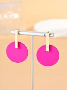 Round Drop Earrings - Hot Pink - View 3