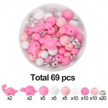 69pcs Silicone Dinosaur Beads Set, 12/15mm Round Silicone Beads With Rhinestones, Assorted Colors, For Jewelry Making DIY, Keychain, Necklace, Bead Pens, Bracelet Decorations And Handmade Accessories - Silicone Dinosaur Beads Mixed - View 8