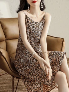 YUXIN 女士优雅花卉印花细肩带长裙，无袖夏季背心裙，常规版型编织，无腰带，成人时尚 - 彩色 - 查看 2
