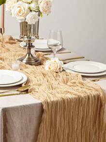 新款热奶酪桌旗褶皱面料波西米亚风格巴厘岛纱桌布婚礼派对装饰，巴厘岛纱褶皱桌布波西米亚风格乡村桌布婚礼派对晚会装饰，适用于派对、节日庆典。