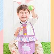 Easter Tote Bag, Cute Rabbit Floral Large Capacity Basket Children Festival Present Bag - Pink - View 8