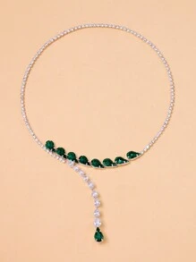 1pc Luxury Emerald Drop Pendant Necklace, Suitable For Women's Party Wear - Silver - View 6