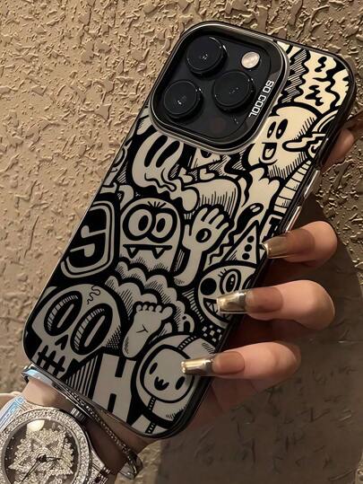 Black Graffiti Phone Case Compatible With IPhone 16/16 Plus/16 Pro/16 Pro Max, IPhone 15/15 Plus/15 Pro/15 Pro Max, IPhone 14/14 Plus/14 Pro/14 Pro Max, IPhone 13/13 Pro/13 Pro Max, IPhone 12/12 Pro/12 Pro Max, IPhone 11/11 Pro/11 Pro Max, IPhone 7/8 Plus, IPhone Xr/Xs Max Waterproof Shockproof Anti-Fall Scratch Resistant