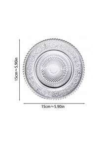 1 pieza Plato de vidrio vintage con relieve, plato de fruta de alta calidad y estética, plato para aperitivos, plato para el desayuno, bandeja de servir redonda para uso doméstico, regalo de Navidad - transparente - Ver 2