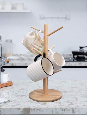 1pc Mokhouder Boom Houten Mokhouder Houder Standaard Cactus Boom Vorm 6-Mokkenhouder Keuken Aanrecht Mokboom Koffiemokken Theekopje Opbergrek Thuis Kantoor Decor.