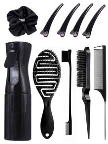 Bộ 10 lược massage tóc rỗng, bao gồm 1 bình xịt áp suất cao 200ml, 3 lược tạo kiểu tóc phồng, lược chải lông mày và lược chải chân tóc đa năng, lược đuôi nhọn, 1 dây buộc tóc lớn và 4 kẹp tóc mái, thích hợp sử dụng tại salon, tiệm cắt tóc, nhà và khi đi du lịch, phù hợp với mọi loại tóc và nhu cầu, giúp tạo kiểu tóc tinh tế. Bộ dụng cụ tạo kiểu tóc, phụ kiện tóc cho salon cắt tóc, làm đẹp, du lịch, sản phẩm chăm sóc tóc, phụ kiện tóc. - Bộ lược sườn rỗng 10 chiếc - Xem 22