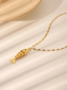 1件时尚小众设计高端创意项链，18K镀金不锈钢可动锦鲤吊坠项链，3D立体鱼形设计，男女皆宜，适合日常、节日、生日佩戴或作为礼物。 - 金色 - 查看 14