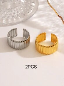1pc Aço inoxidável 18K banhado a ouro minimalista geométrico anel aberto, adequado para mulheres usarem casualmente, viagens, festas