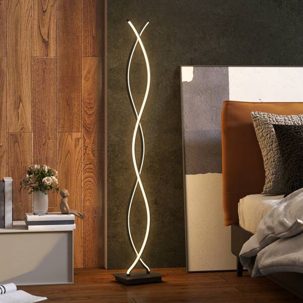 HOMCOM HOMCOM Lampadaire sur pied salon, lampe salon 3 niveaux de luminosité réglables, lampe sur pied moderne à double spirale avec interrupteur à pied, lampadaire salon, chambre à coucher, noir
