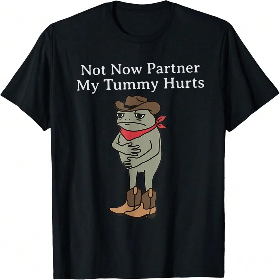 Not Now Partner My Tummy Hurts Funny Cowboy Frog Vintage T Shirt - màu đen - Xem 1