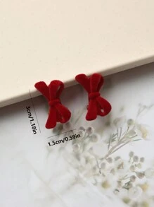 2 chiếc kẹp tóc nơ nhung cho nữ công chúa dễ thương, kẹp tóc mái, kẹp bên trán, kẹp tóc cá sấu mới, kẹp tóc ngày lễ, đồ đội đầu - Đỏ - Xem 5