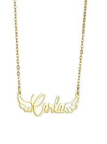 1 pièce Collier avec double ailes minimaliste DIY avec nom en anglais pour femmes. Plaque signalétique personnalisée avec nom simple. Pendentif personnalisé avec chaîne de cou. Bijou cadeau