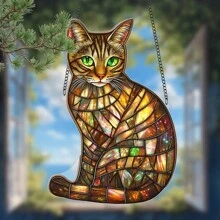 1pc, 2D Flat Acrylic, Tabby Cat Sun Catchers Window Hanging Garden Suncatchers(8''x5.5''), Pet Acrylic Window Hanging Suncatchers, Housewarming Gifts New Home, Window Garden Porch Bedroom Office Home Decorations Outdoor Patio Decorate