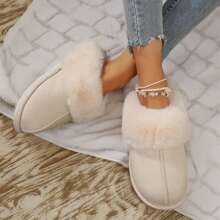 Cozy Women's Slip-On Winter Slippers With Plush Fleece Lining, Fluffy Moccasin, And Non-Slip Platform For Home Comfort - trắng - Xem 5