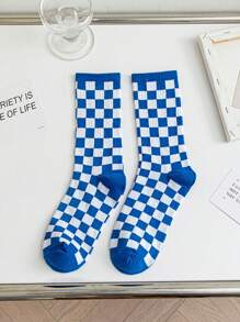 5双男女同款棋盘格图案简约街头时尚复古柔软舒适休闲中筒袜适合居家休闲或户外运动穿着秋季 - 彩色 - 查看 10