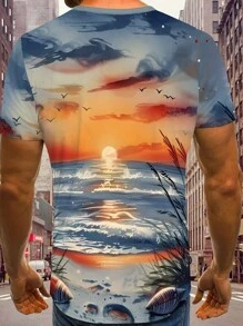 Explosive Men's T-Shirt Graphic Independent Yen Collar 3D Printed Men's Short Sleeve Europe And The United States - Multicolor - View 2