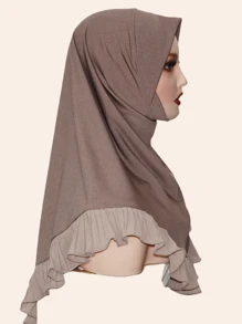 1pc Women's Fashion Crystal Linen Blend Soft Fabric Headscarf, Chiffon Crinkle Hem Headwrap, Style, Suitable For All Seasons