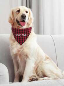 Personalized Dog Leash With Customized Embroidered Name, Gingham Bib Scarf, Adjustable Triangle Scarf Clip, Pet Scarf