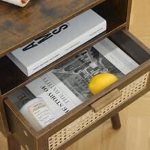 MaxSmeo Bedside Table, Small Nightstand With Charging Station, Rattan Side Table Wood End Table For Living Room, Bedroom And Small Spaces, Mid Century Modern Nightstand, Easy Assembly (Natural)