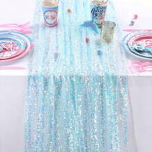 1 pezzo Runner da tavolo per festa della sirena, runner da tavolo con paillettes olografiche da sirena, adatto per feste in acqua, decorazioni per feste di compleanno, forniture per feste da sirena, regalo per compleanni