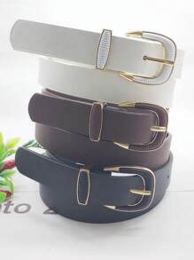 3 Pieces Leather Belt With Buckle 2.3CM - 黑+白+棕 - 查看 1