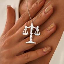 Customized Libra Name Pendant Necklace, Personalized Golden Plated Stainless Steel, Women's Fashion Jewelry, Simple Style, Daily Wear, Gift Idea, All-Season Accessory