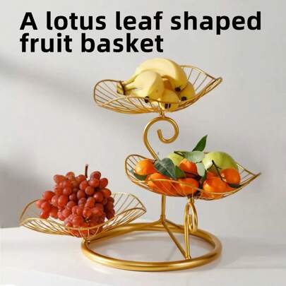 1 Gold Wrought Iron Fruit Basket, Three-Layer Design, Large Capacity Fruit Tray, Dessert Rack, Can Hold Fruits, Snacks, Pastries, Suitable For Birthday Parties, Restaurants, Wedding Party Decoration, Easy Installation