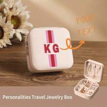 Custom Shadow Letter Striped Travel Jewelry Box - Fashionable Faux Leather Jewelry Storage Bag, Suitable For Rings, Earrings, Necklaces | Perfect Gift For Women, Ideal For Bridal Showers And Engagement Gifts.