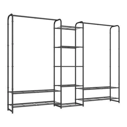 SONGMICS Kleiderständer, offener Kleiderschrank, Kleiderstange, Garderobenständer mit Ablagen, Garderobe aus Metall, freistehend