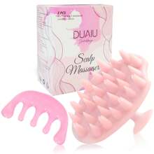 DUAIU 头皮按摩器洗发刷带头部头皮梳，硅胶头皮刷刮痧梳，男女生发去屑，头部按摩刷梳子套装礼物，粉色 - 粉色 - 查看 9