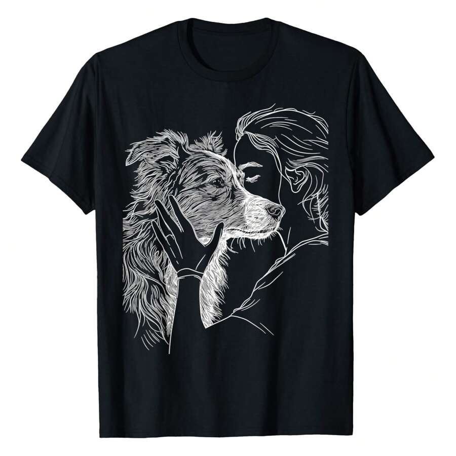 Australian Shepherd Dog Mom Aussie Lover Mother's Day T-Shirt Graphic Tees Short Sleeve Casual Women T Shirts 100% Cotton Tee Shirt Womens Short-Sleeved Funny Printed Women's T-Shirts Summer Tops Soft Comfy Everyday Wear Gift Woman Tshirt Black - 黑色 - 查看 1