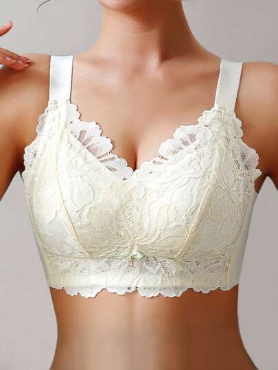 女士法式性感蕾丝文胸，全覆盖舒适带衬垫钢圈文胸，适合大胸，提升和增强乳沟