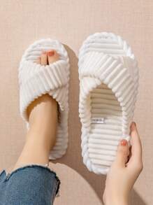 Modische Hausschuhe Frauen Indoor leicht Plüsch Zuhause bequeme Schlafzimmer Hausschuhe Frau flacher Absatz Paar Sandalen Frauen Herbst Winter offene Zehe rutschfeste Hausschuhe für Zuhause geräuschlos - Weiss - Übersicht 1