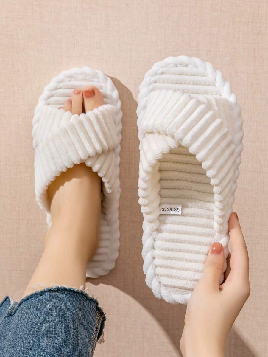 Modische Hausschuhe Frauen Indoor leicht Plüsch Zuhause bequeme Schlafzimmer Hausschuhe Frau flacher Absatz Paar Sandalen Frauen Herbst Winter offene Zehe rutschfeste Hausschuhe für Zuhause geräuschlos - Weiss - Übersicht 1