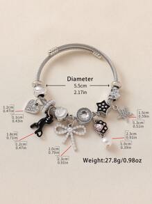 1pc Elegant Dreamy Rhinestone & Faux Pearl Black Cat Paw Print Bow Pendant Beaded Stainless Steel Bracelet, Suitable For Women's Banquet, Party, Date, Daily Wear, Gift For Girlfriend - Bow Black Cat Footprints - View 3