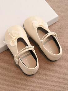 1 双米色儿童平底鞋，女童钩环蝴蝶结简约休闲鞋，户外夏季儿童鞋 - 米色 - 查看 5
