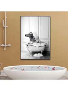 1 件北欧浴室动物海报大象长颈鹿厕所浴缸黑白帆布画复古墙壁艺术画家居装饰无框 - 彩色 - 查看 7