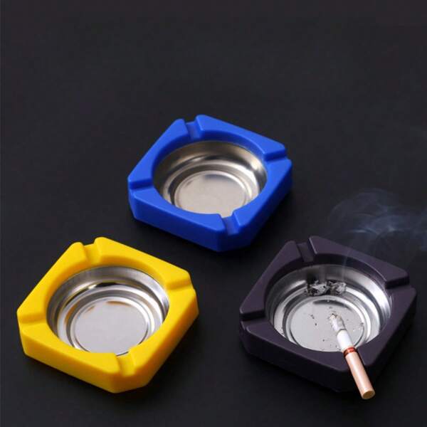 1/5 piezas Cenicero de acero inoxidable, cenicero de forma cuadrada grande y elástico, almacenamiento de colillas de cigarrillos para hotel u oficina, cenicero sencillo y multifuncional