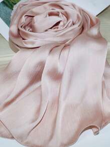 FADZOYLE 1 件 180*70CM 围巾纹理皱褶缎面绉纱皱褶披肩和围巾丝绸质感雪纺头巾女士长发围巾辫子柔软头巾头巾围巾头巾海滩罩纱笼缎面头巾日常生活晚间旅行婚礼派对新娘 - 淺粉色 - 查看 2