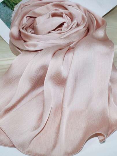 FADZOYLE 1pc 180*70cm Pleated Satin Chiffon Scarf/Shawl, Silk-Like Soft Touch, Chiffon Headscarf, Women's Long Hair Scarf, Braid Soft Headband/Headscarf/Beach Cover-Up/Veil/Satin Headscarf, Suitable For Daily, Evening, Travel, Wedding, Party, Bridal,Holiday,Accessories