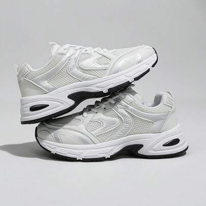 Nuevos tenis casuales para mujer, tenis gruesos con estilo universitario, de cordones, puntera redonda, de malla y parches de cuero, transpirables, versátiles, con estampado de graffiti, estilo estudiantil, para uso al aire libre, senderismo y ocio