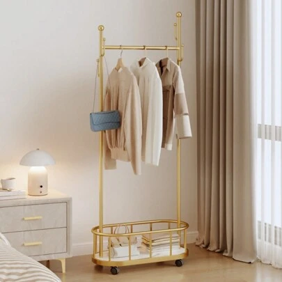 Cream-Colored Standing Clothes Rack, Minimalist High-End Bedroom Hanging Garment Rack, Home Use Coat & Hat Hanger