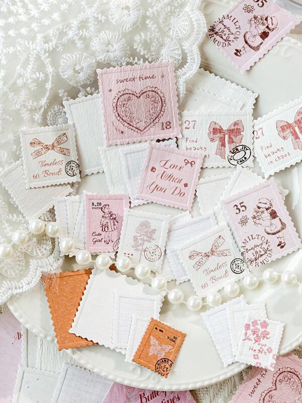MOCARD 20pcs/Pack Vintage Embossed Stamp Stickers, Creative Aesthetic Decals For Scrapbooking, DIY Decorations, Holiday Gifts, Personalized Stationery, School Supplies,School Supplies,Back To School