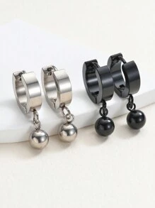 1 Pair Fashionable Stainless Steel Small Ball Dangle Earrings For Men & Women