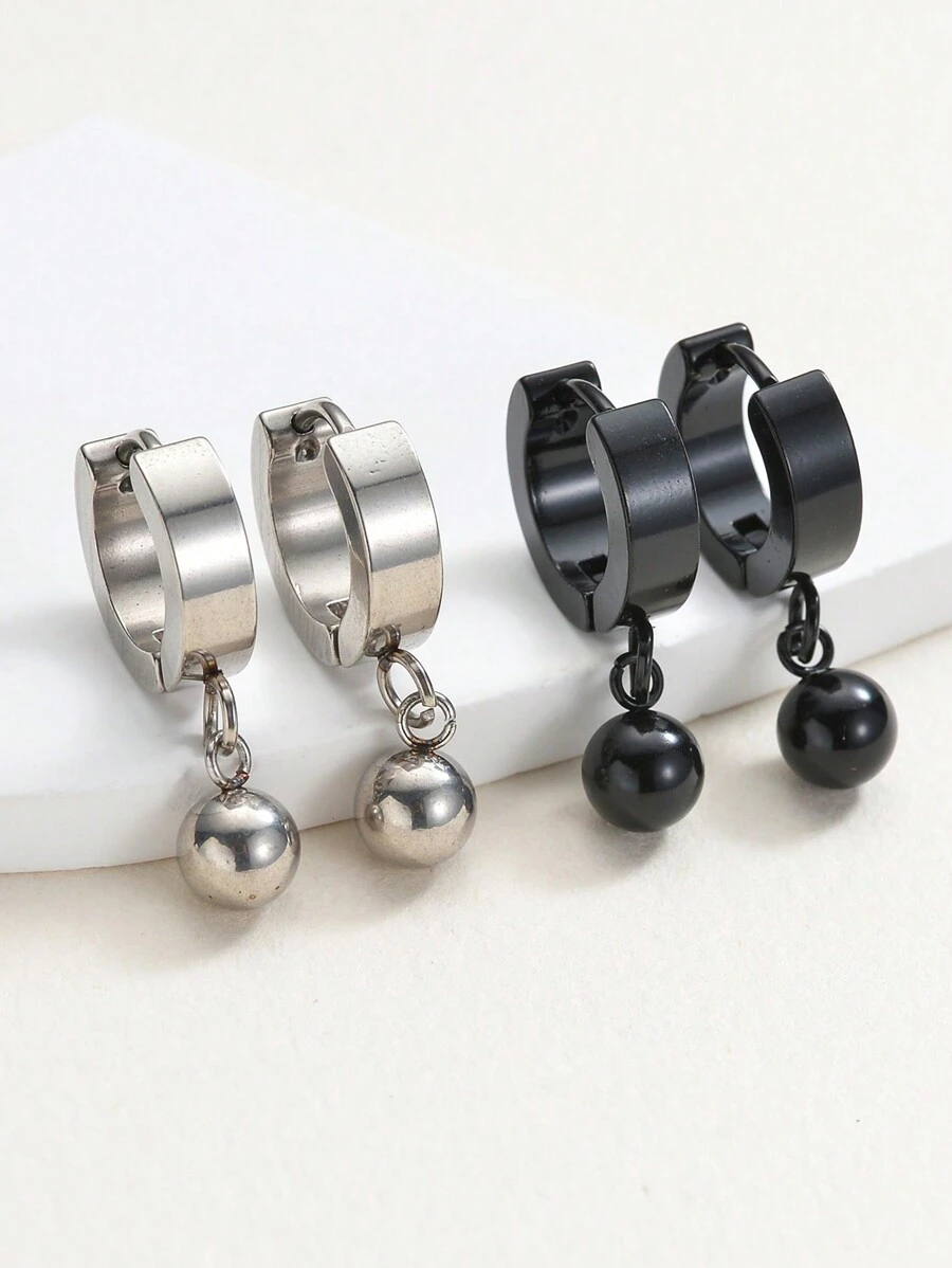 1 Pair Fashionable Stainless Steel Small Ball Dangle Earrings For Men & Women
