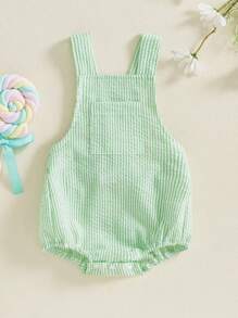 Infant Baby Girl Boy Romper Bodysuit Striped Sleeveless Jumpsuit Overalls One Piece Outfit Summer Clothes - màu xanh lá - Xem 1