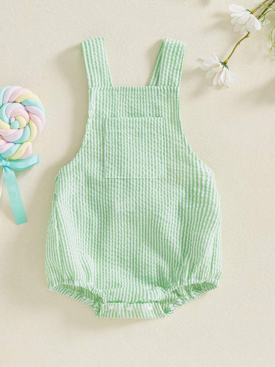 Infant Baby Girl Boy Romper Bodysuit Striped Sleeveless Jumpsuit Overalls One Piece Outfit Summer Clothes - màu xanh lá - Xem 1